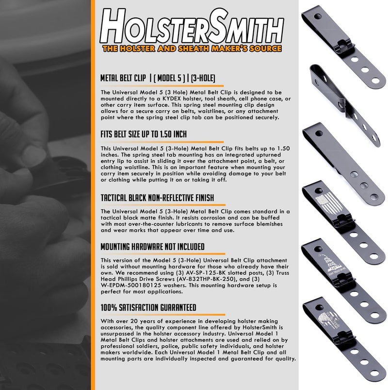 Holstex HolsterSmith Universal Metal Belt Clip for Holster Making - (Model 5) - (3-Hole) - (Tactical Black) - (w/Don’t Tread On Me Engraving) - (2 Pack) - Image 5